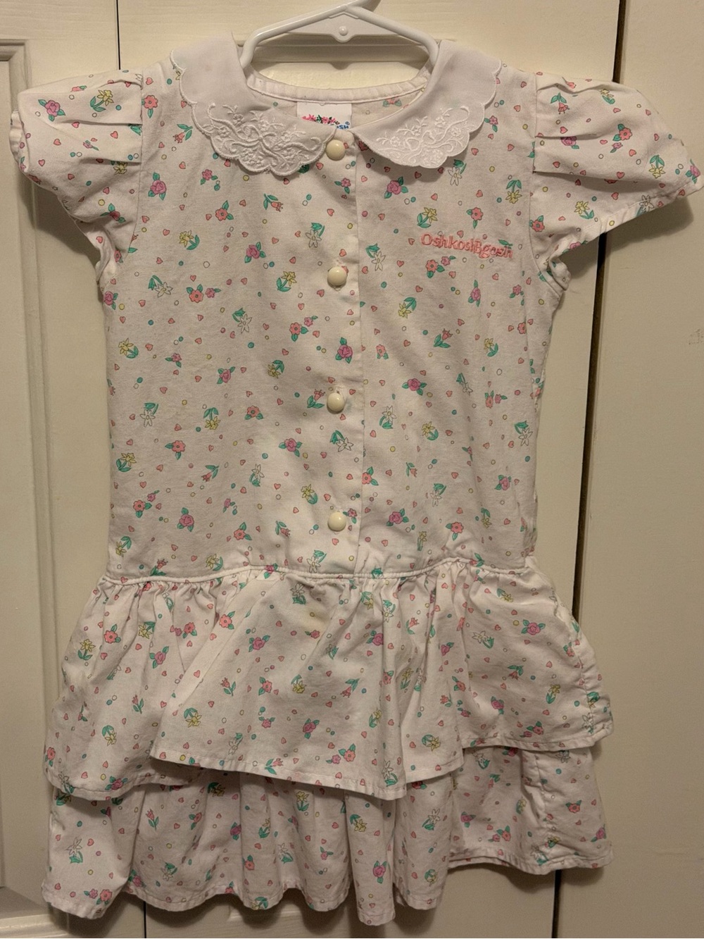 OshKosh B'gosh White Dress with Pink & Green Floral Print